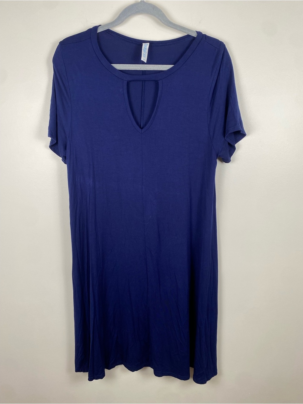 Navy Keyhole Front Short Sleeve Dress Large